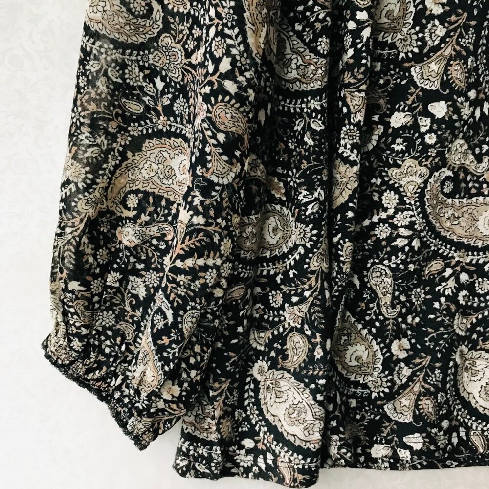 LUCKY BRAND Boho long  Sleeve Paisley blouse Elastic cuffs  Size: M - Picture 4 of 6